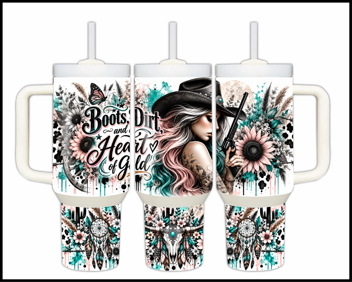 Boots Dirt and A Heart of Gold Stainless Steel Big Guzzler Tumbler (2077)