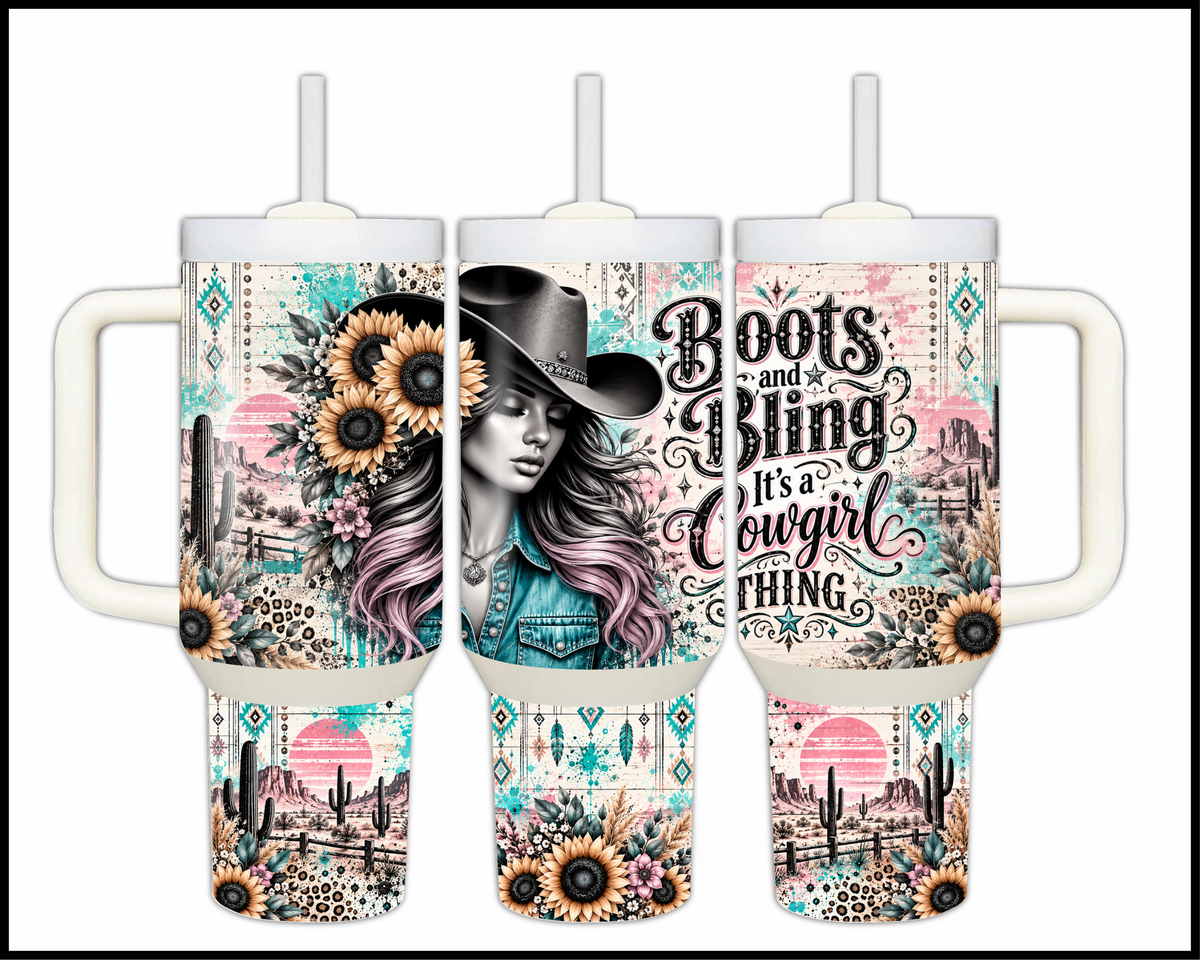 Boots & Bling It's A Cowgirl Thing Stainless Steel Big Guzzler Tumbler (2080)