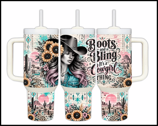 Boots & Bling It's A Cowgirl Thing Stainless Steel Big Guzzler Tumbler (2080)