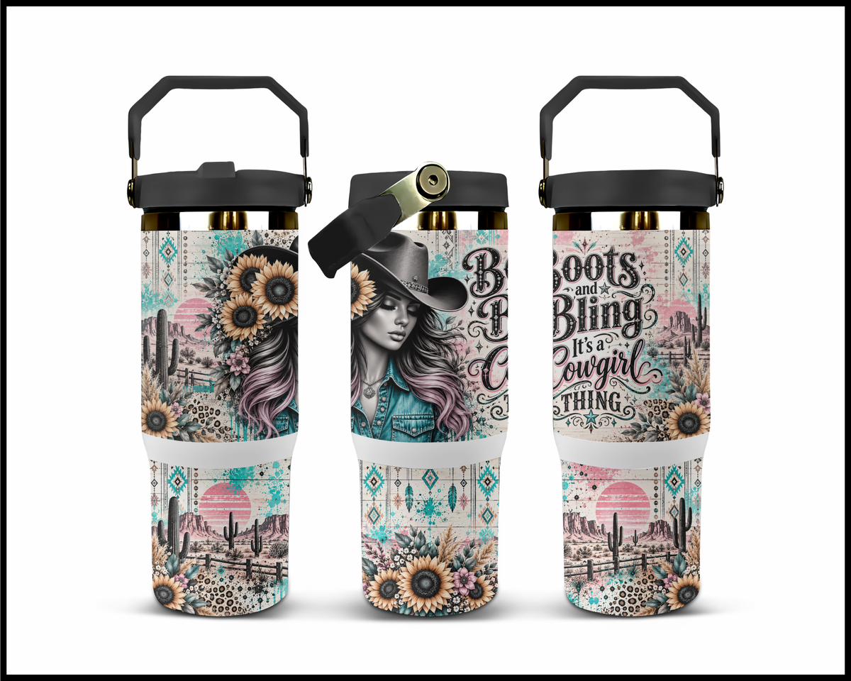 Boots & Bling It's A Cowgirl Thing Stainless Steel Big Guzzler Tumbler (2080)