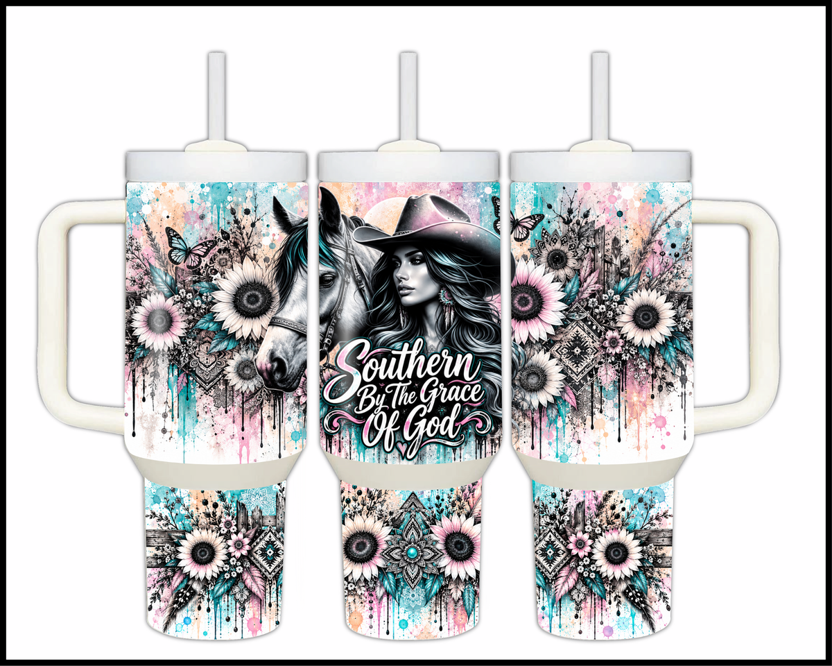 Southern By The Grace Of God Stainless Steel Big Guzzler Tumbler (2083)