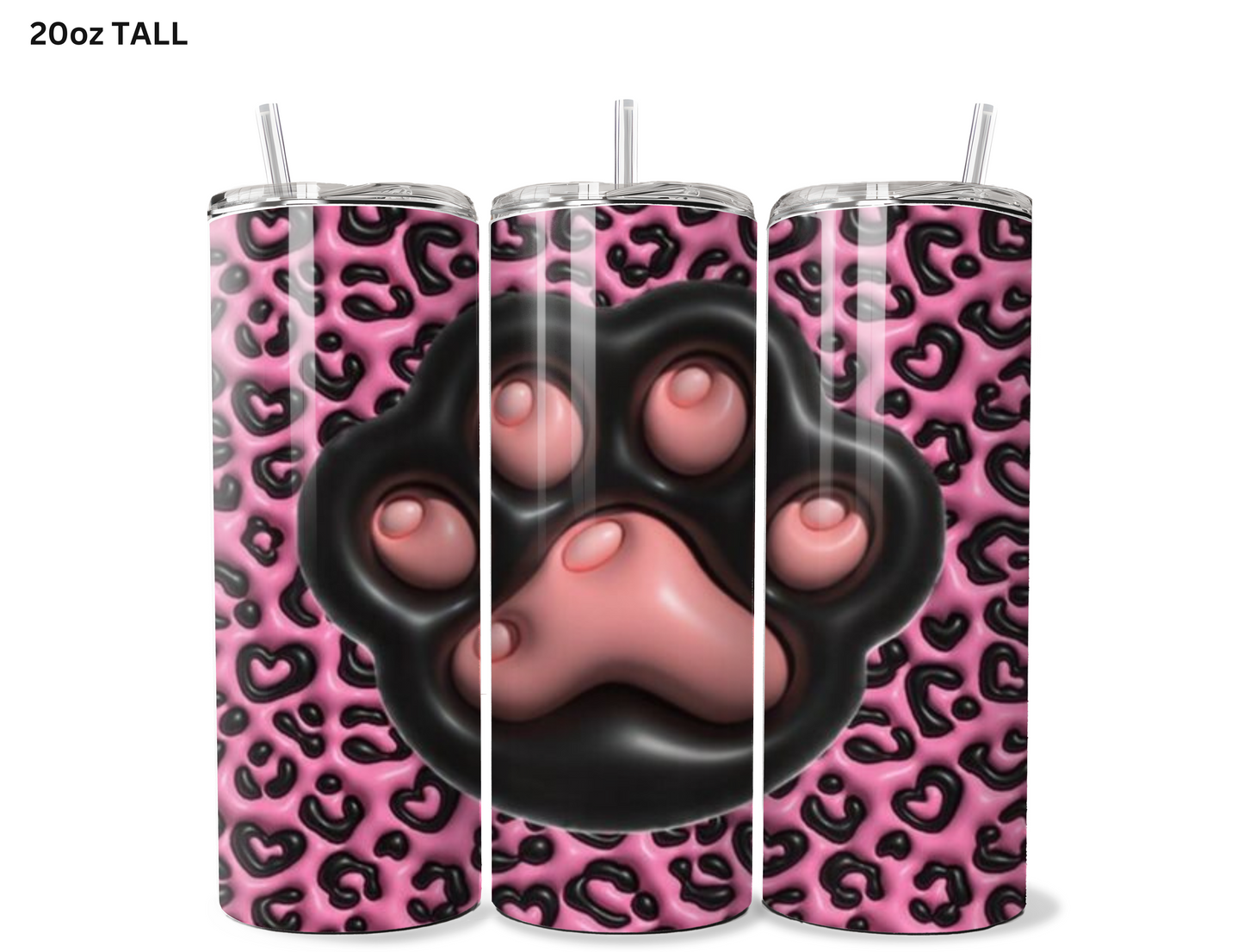 Puff Paw Print - Pink Tumbler