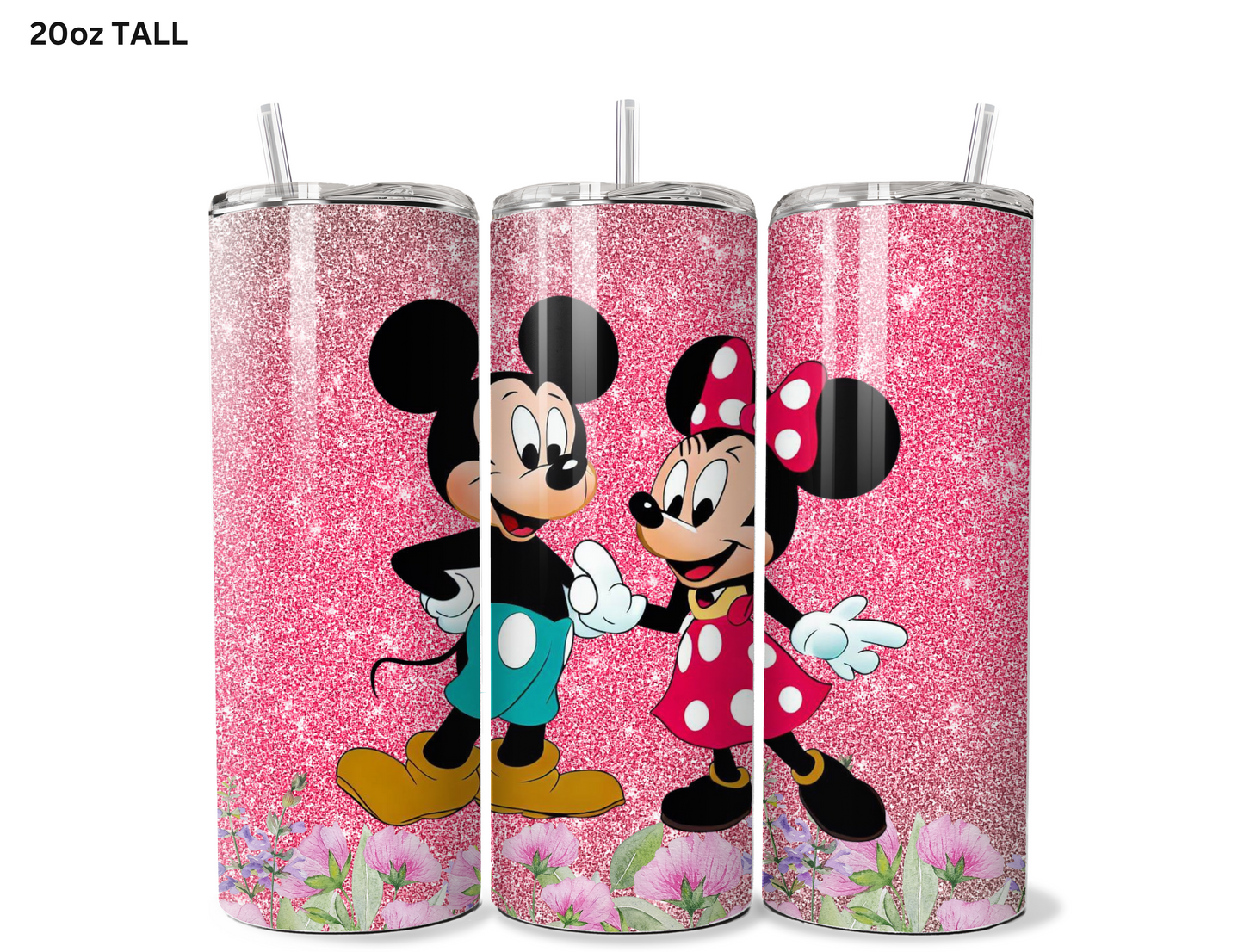 Mickey & Minnie Pink Glitter Tumbler