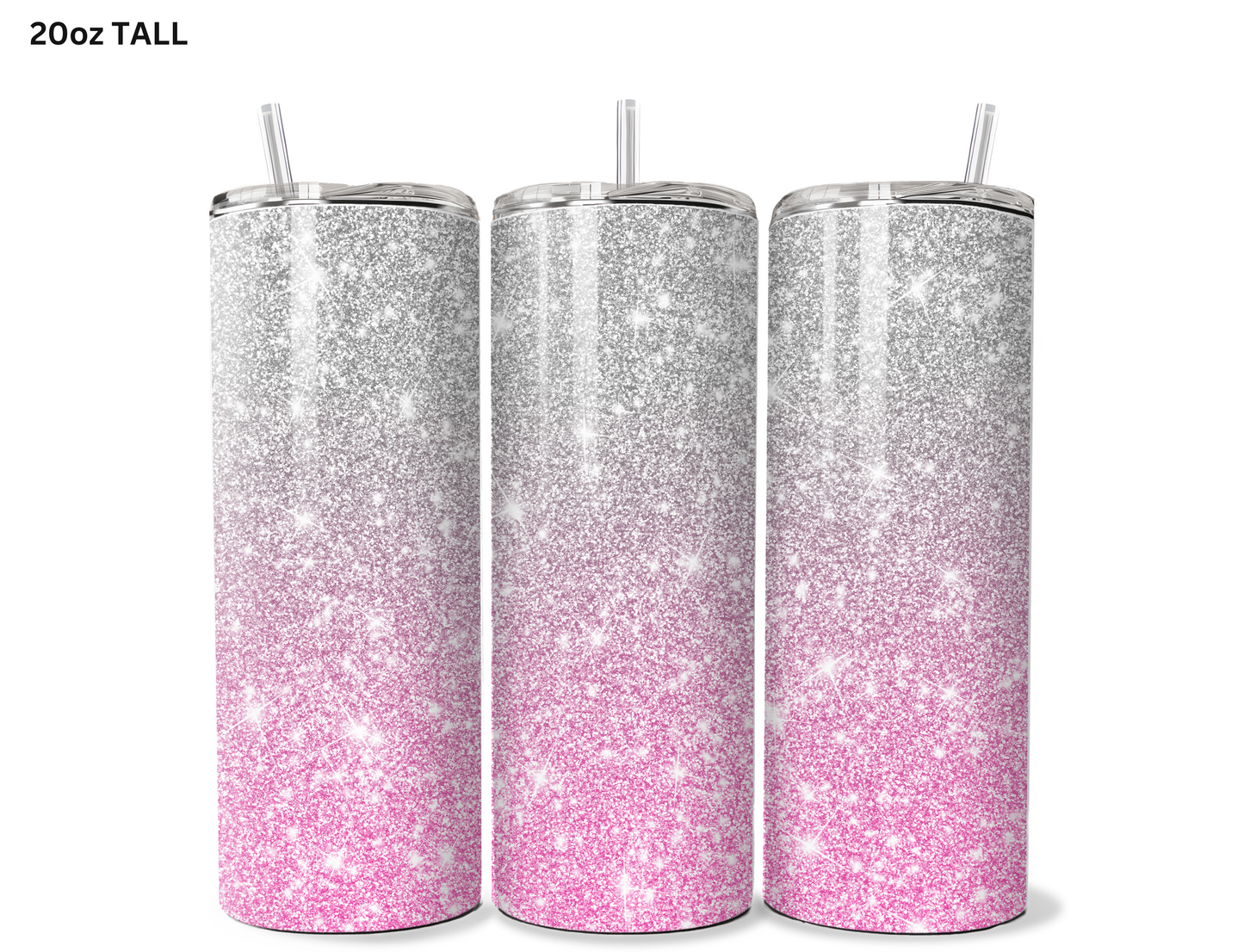 Silver Pink Glitter Tumbler