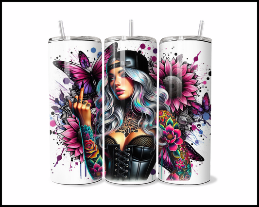 Magenta Monarchs and Midnight Leather Tumbler (2547)