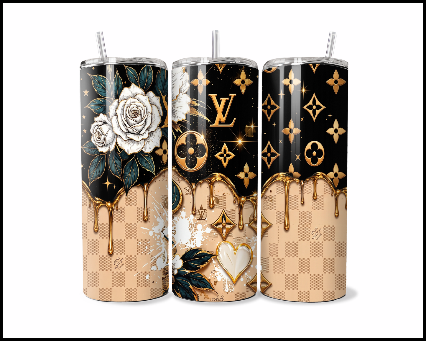 Alabaster Bloom & Liquid Gold Tumbler (4849)
