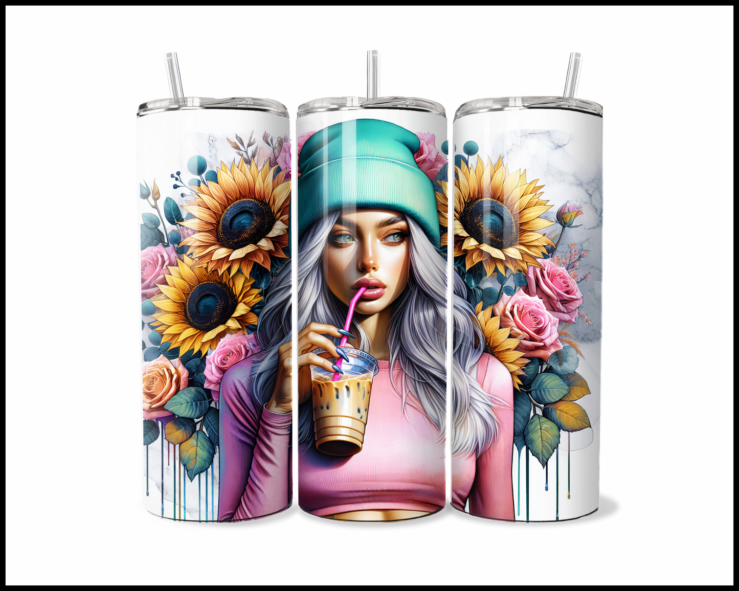 Dreamy Teal Drizzle Tumbler (3798)