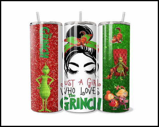 Cozy Eyelashes, Glittery Skies, and Grinchy Vibes Tumbler (675)