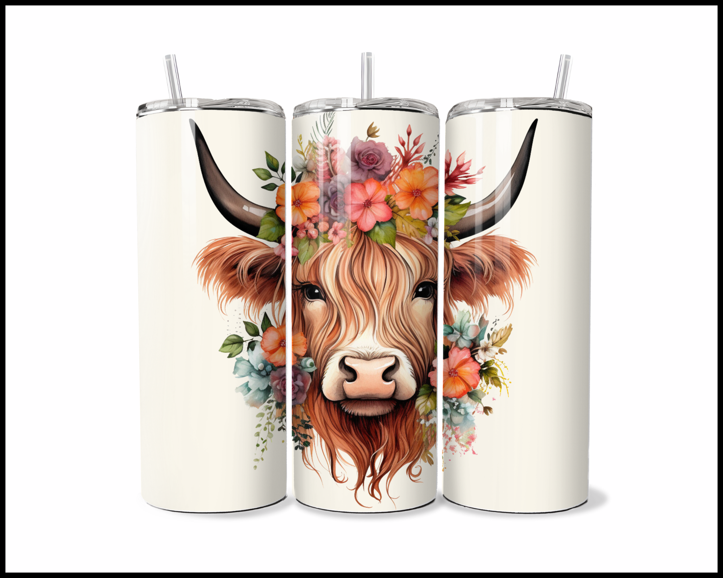 Floral Crown Highland Cow Tumbler (3664)