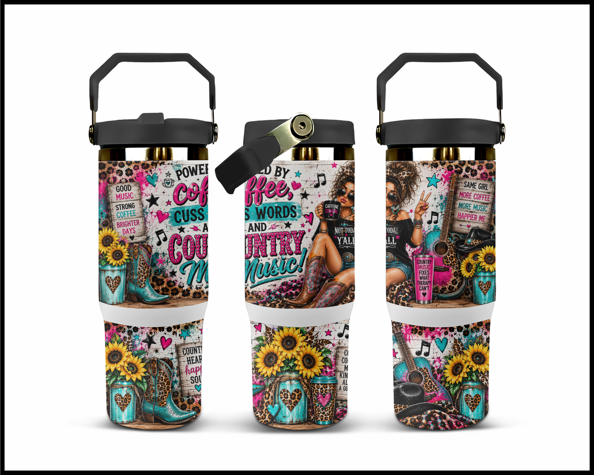 Powered By Coffee, Cuss Words and Country Music Stainless Steel Big Guzzler Tumbler (2104)