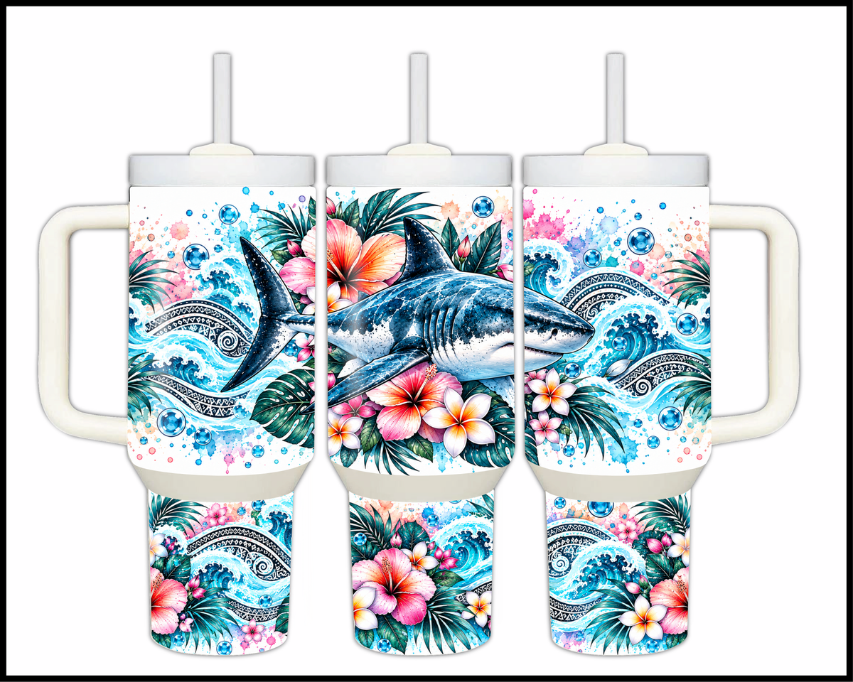 Floral Deep Blue Stainless Steel Big Guzzler Tumbler (2123)