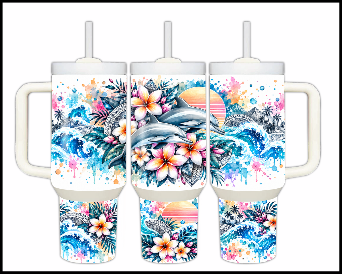 Tropical Dolphin Duo Stainless Steel Big Guzzler Tumbler (2134)