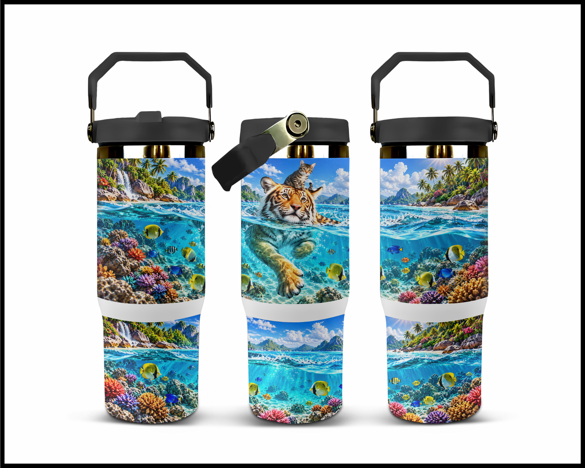 Kitty’s Tropical Reef Ride Stainless Steel Big Guzzler Tumbler (2188)