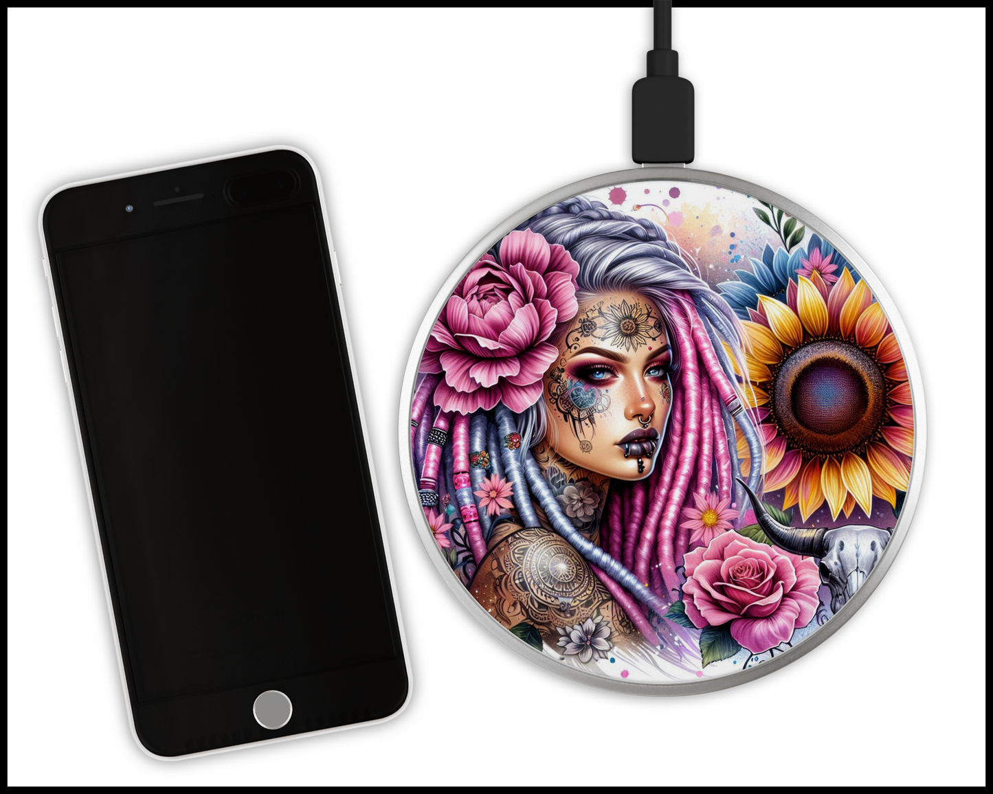 Stunning Mandala Floral Sublimated Wireless Phone Charger (421)