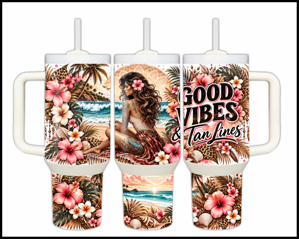 Good Vibes & Tan Lines Stainless Steel Big Guzzler Tumbler (2259)