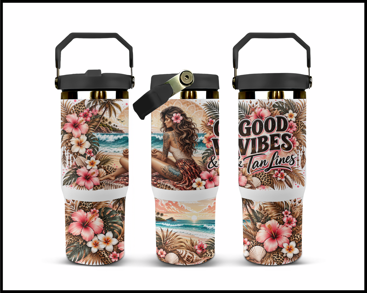Good Vibes & Tan Lines Stainless Steel Big Guzzler Tumbler (2259)