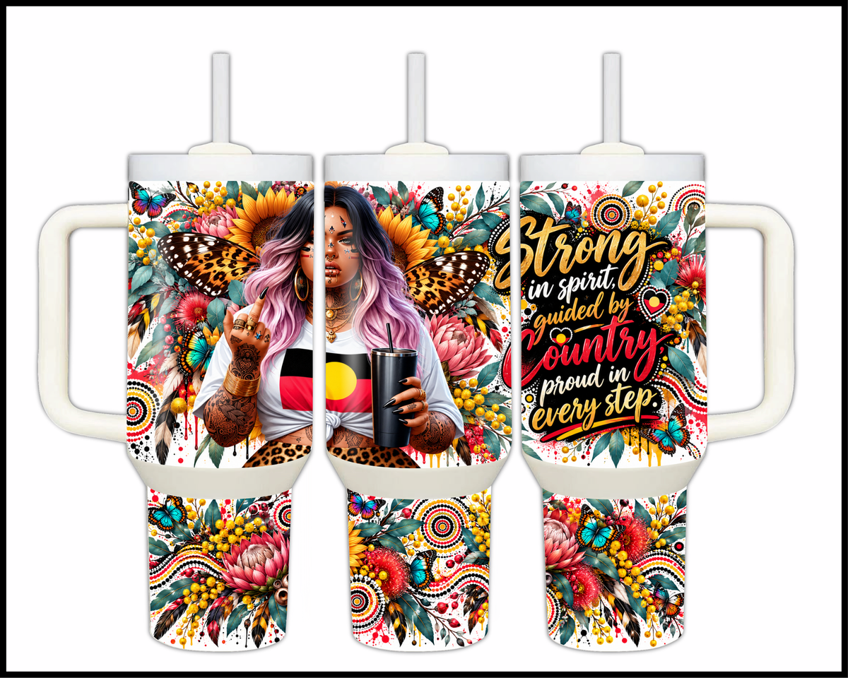 Strong In Spirit Guided By Country Stainless Steel Big Guzzler Tumbler (2265)