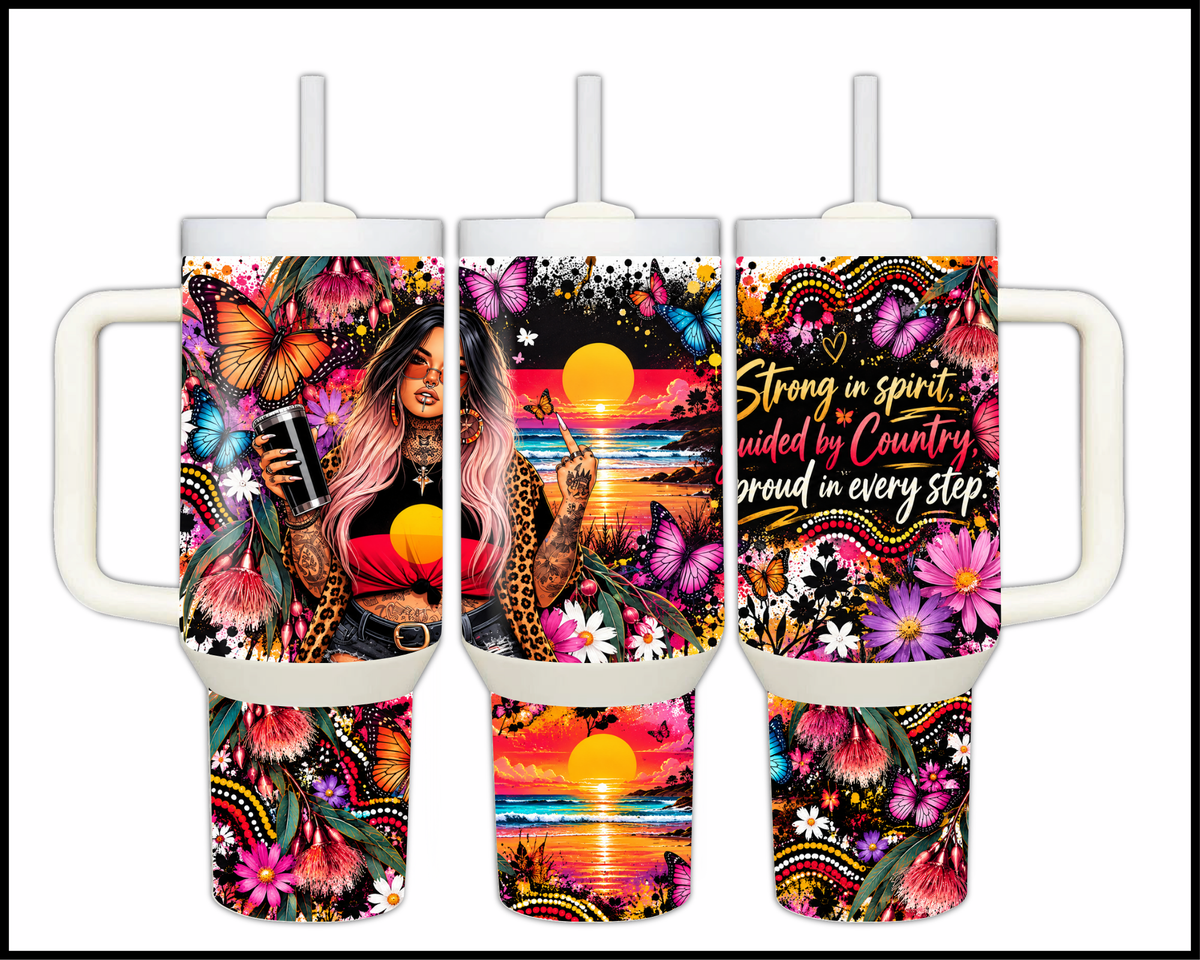 Strong In Spirit Guided By Country Stainless Steel Big Guzzler Tumbler (2266)