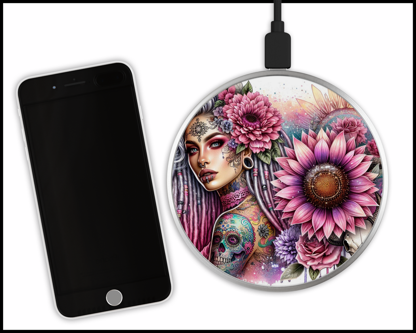 Stunning Mandala Floral Sublimated Wireless Phone Charger (422)