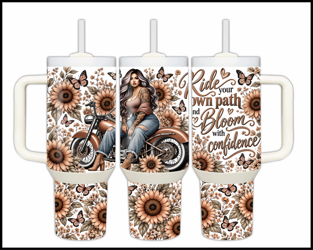 Ride Your Own Path And Bloom With Confidence Stainless Steel Big Guzzler Tumbler (2304)