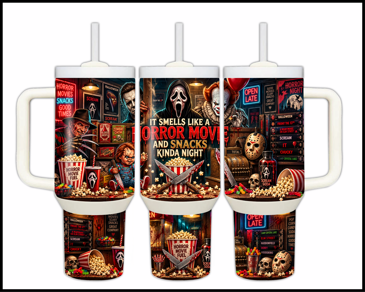 Buttered Popcorn & Bloody Knives Stainless Steel Big Guzzler Tumbler (2432)