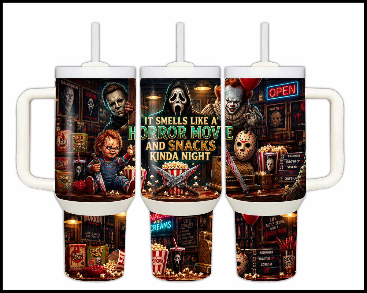 Buttered Popcorn & Bloody Knives Stainless Steel Big Guzzler Tumbler (2433)