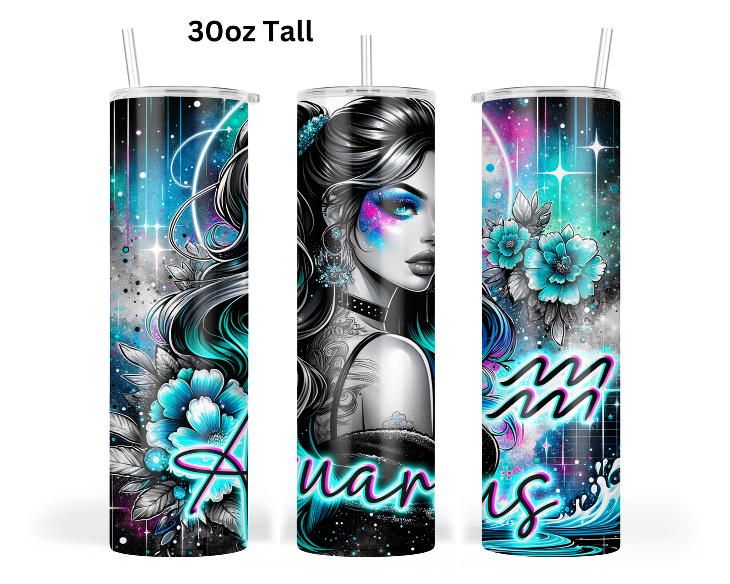 Neon Star Sign - Aquarius Tumbler (007)