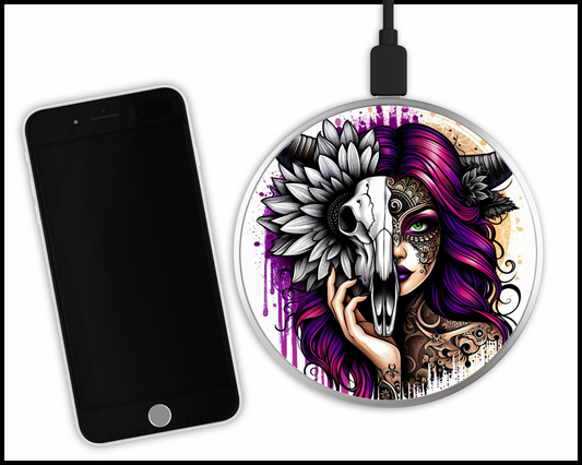 Mandala Women and Bull Skull Sublimated Wireless Phone Charger (132)