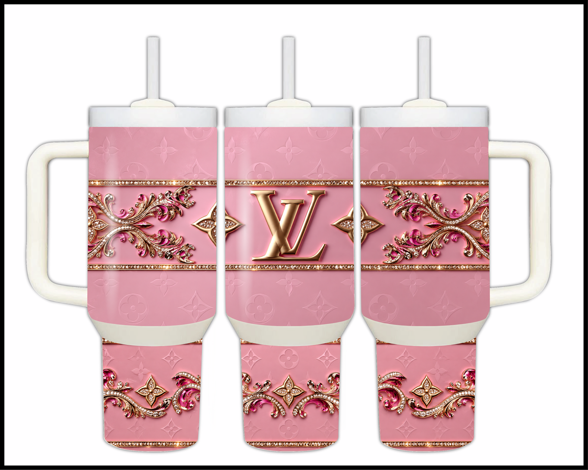 The Velvet Pink & Diamond Cascade Stainless Steel Big Guzzler Tumbler (3487)