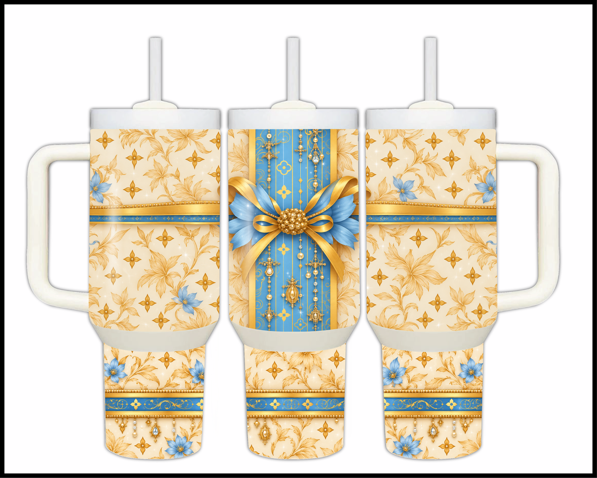 Charmed Bluebell & Golden Vines Stainless Steel Big Guzzler Tumbler (3488)
