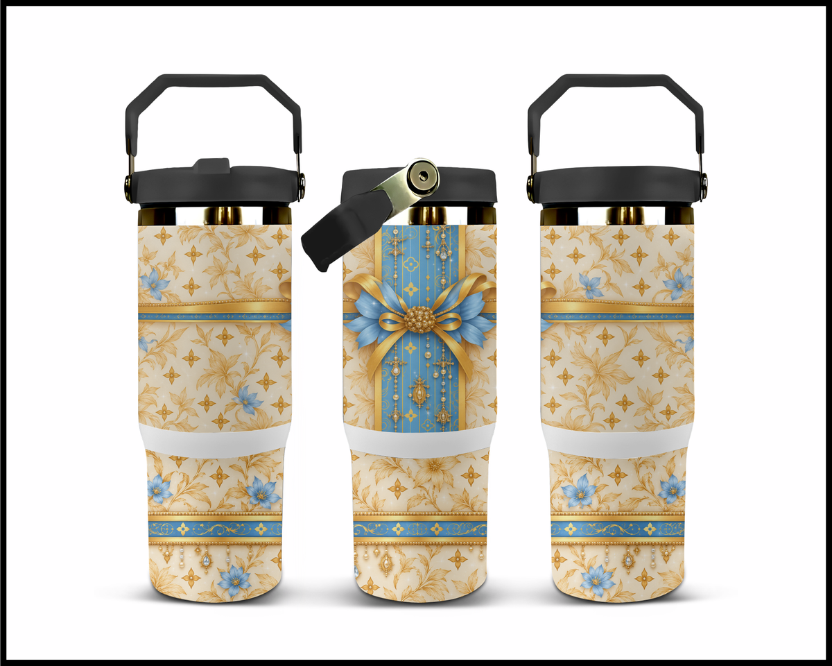 Charmed Bluebell & Golden Vines Stainless Steel Big Guzzler Tumbler (3488)