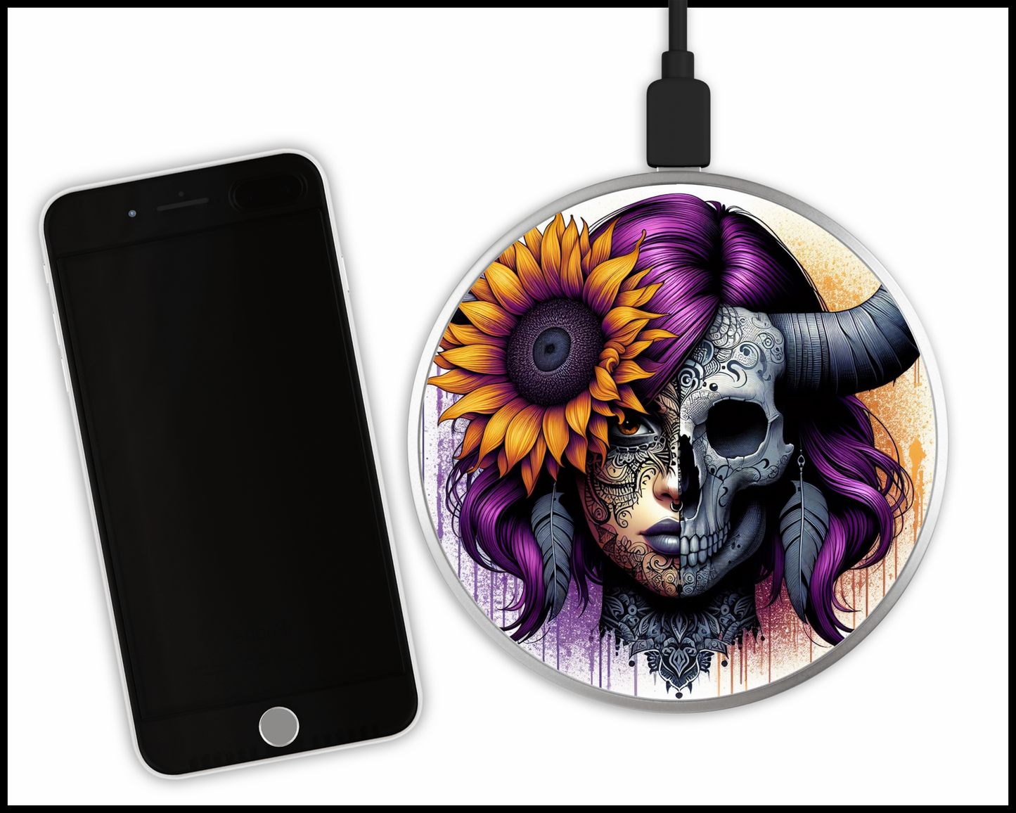 Mandala Women and Bull Skull Sublimated Wireless Phone Charger (134)