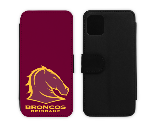 Brisbane Broncos Leather Flip Phone Case (Many Models Available)