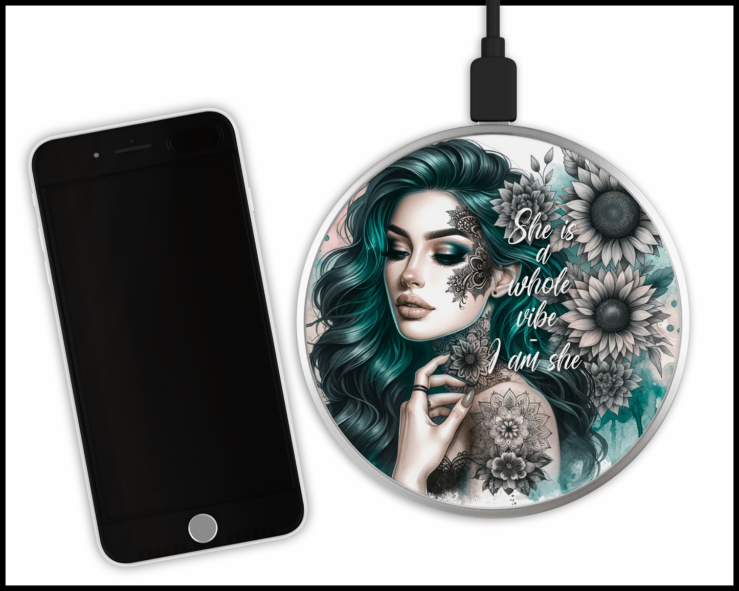 She Is A Whole Vibe - I Am She Sublimated Wireless Phone Charger (439)