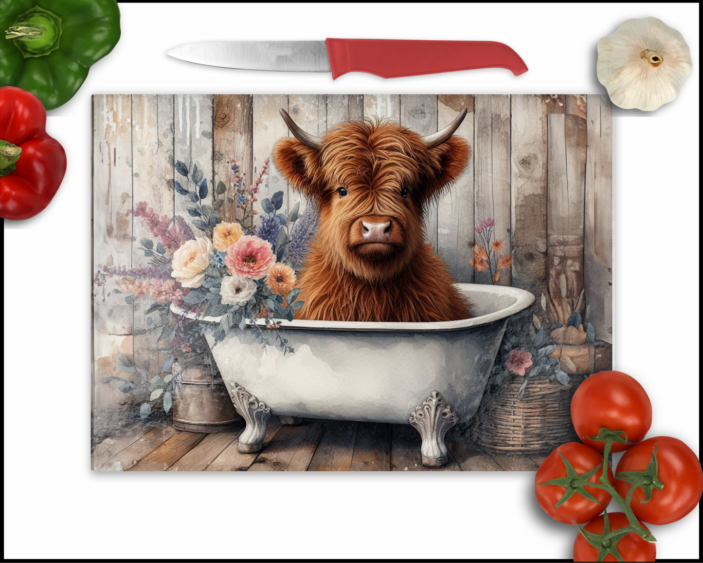 Highlander Cow Sublimated Cutting Board (001)