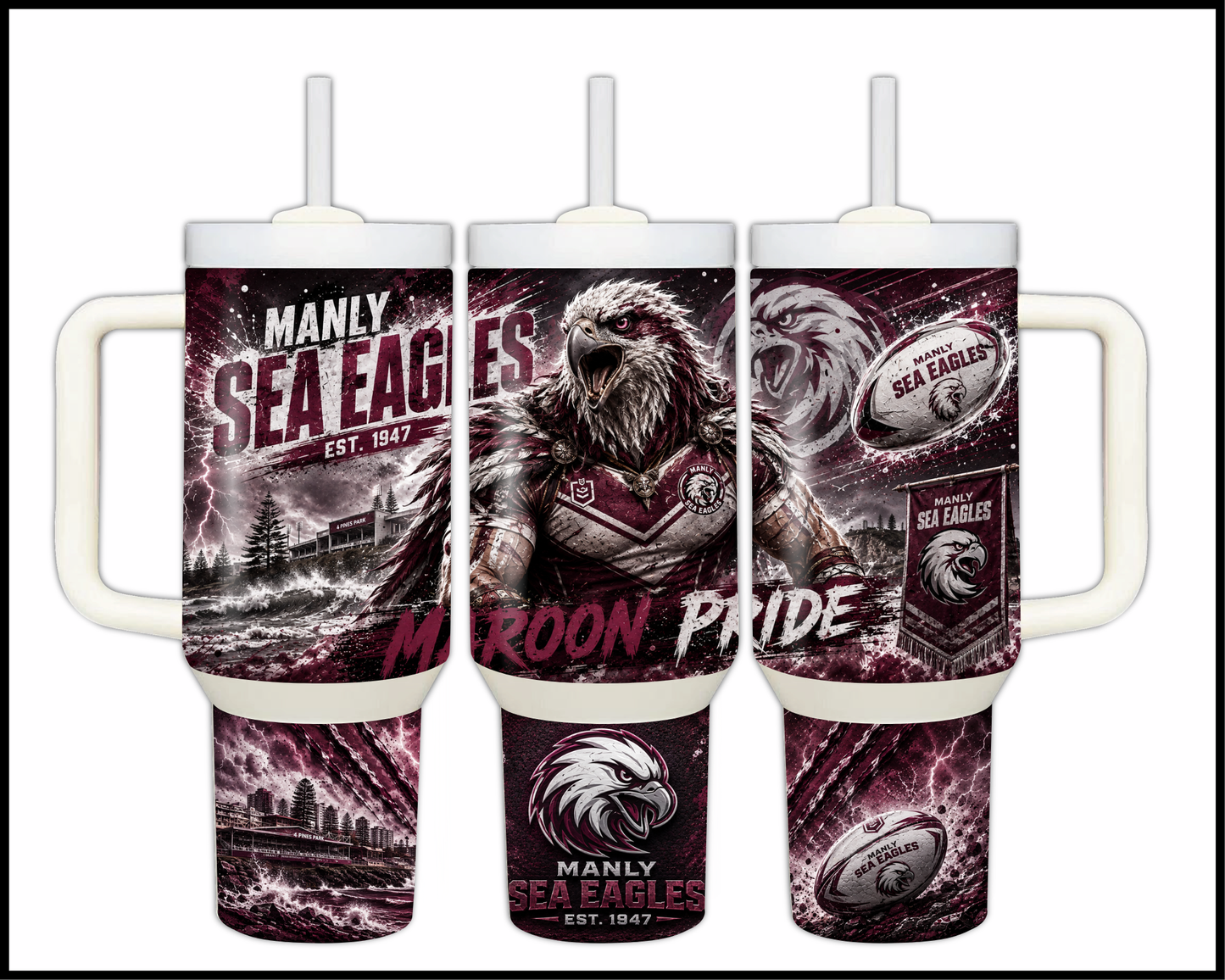 Big Guzzler 40oz Manly Sea Eagles Stainless Steel Tumbler (913)