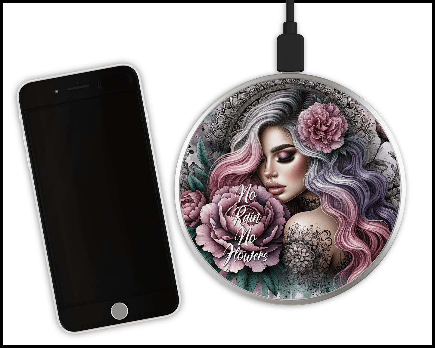 No Rain No Flowers Sublimated Wireless Phone Charger (442)