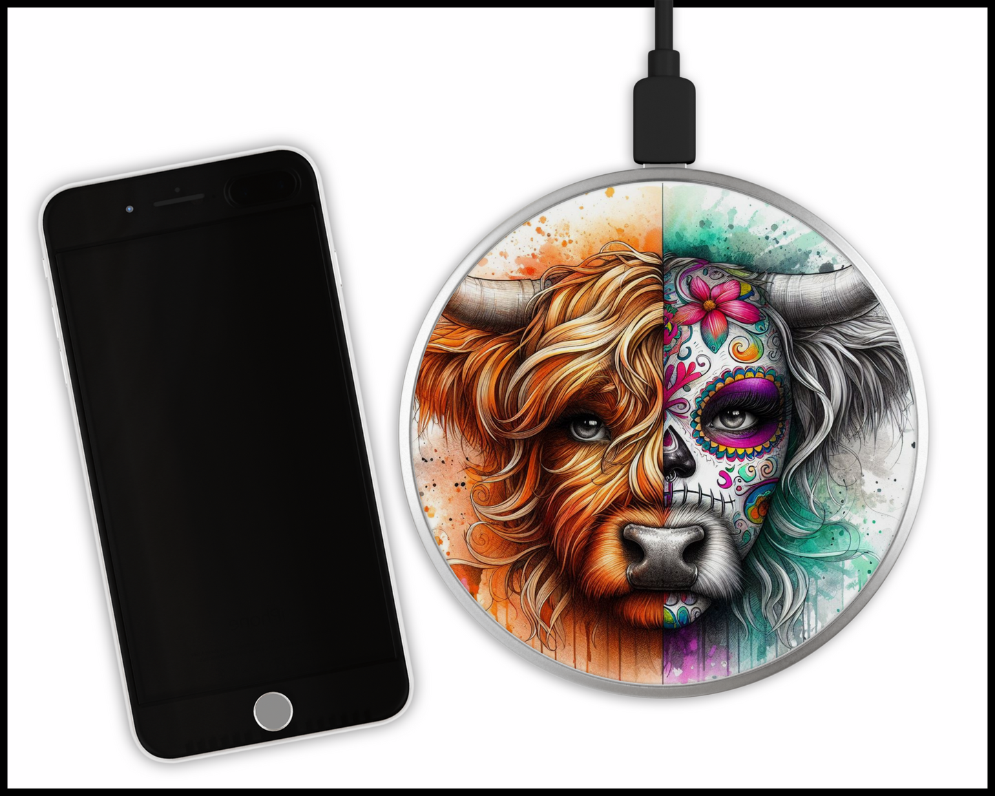 Two Faced Cow Sublimated Wireless Phone Charger (049)