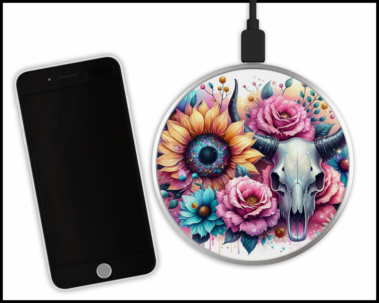 Mandala Bull Skull Sublimated Wireless Phone Charger (453)