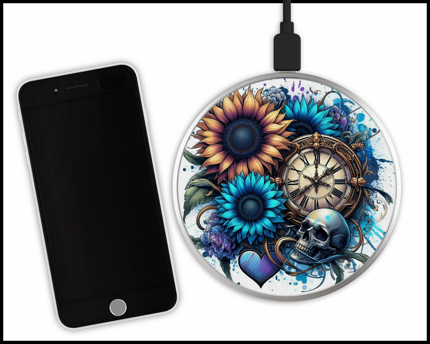 Skulls & Flowers Sublimated Wireless Phone Charger (054)