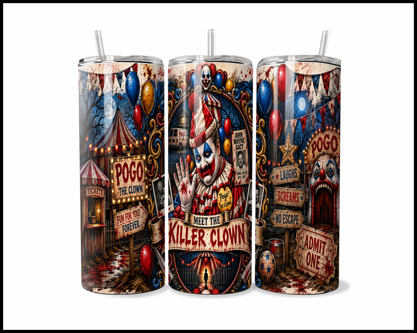 Sinister Sips - John Wayne Gacy Stainless Steel Tumbler (5626)