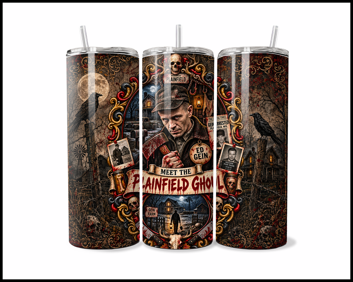 Sinister Sips - Ed Gein (The Plainfield Ghoul) Stainless Steel Tumbler (5650)