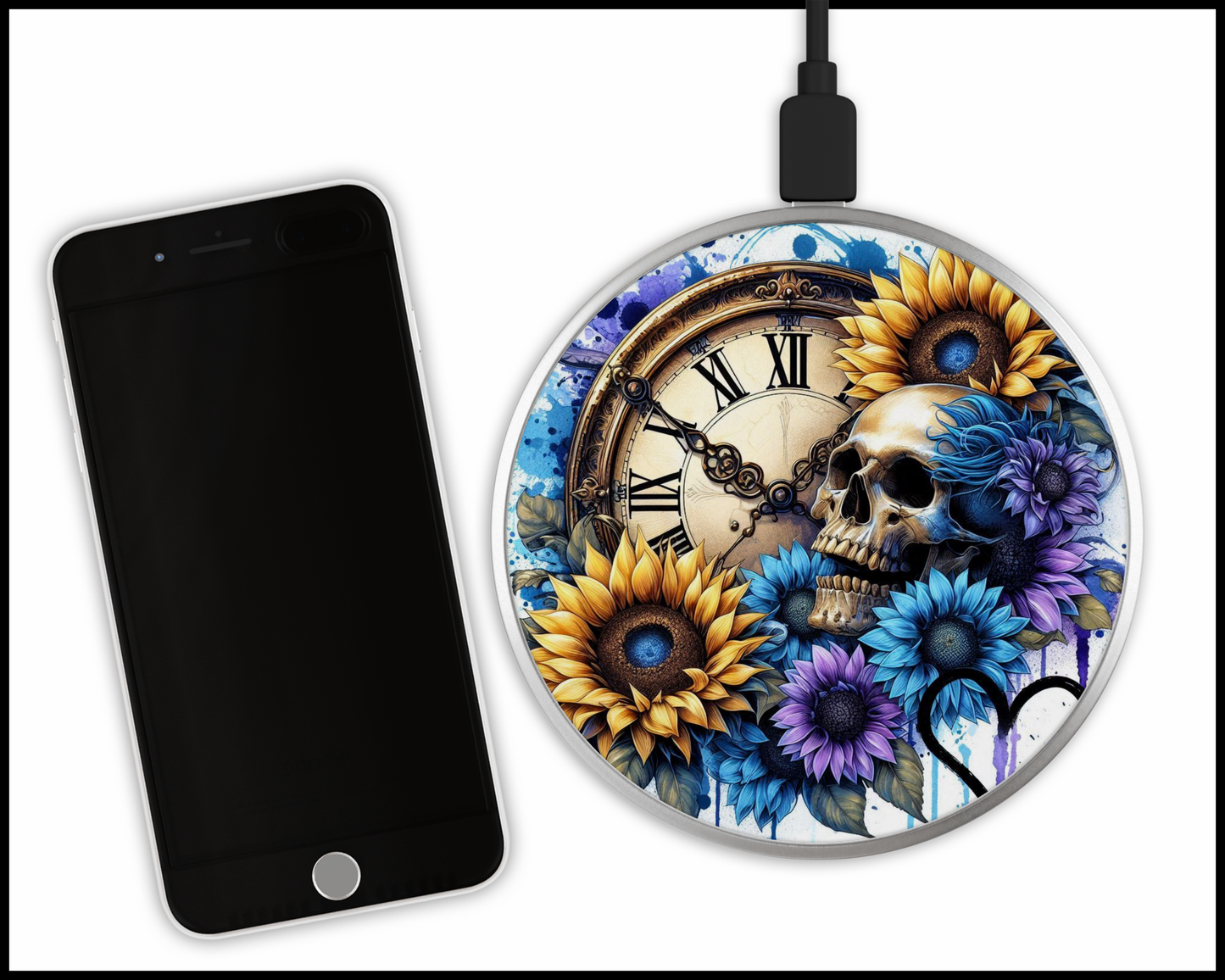 Skulls & Flowers Sublimated Wireless Phone Charger (056)