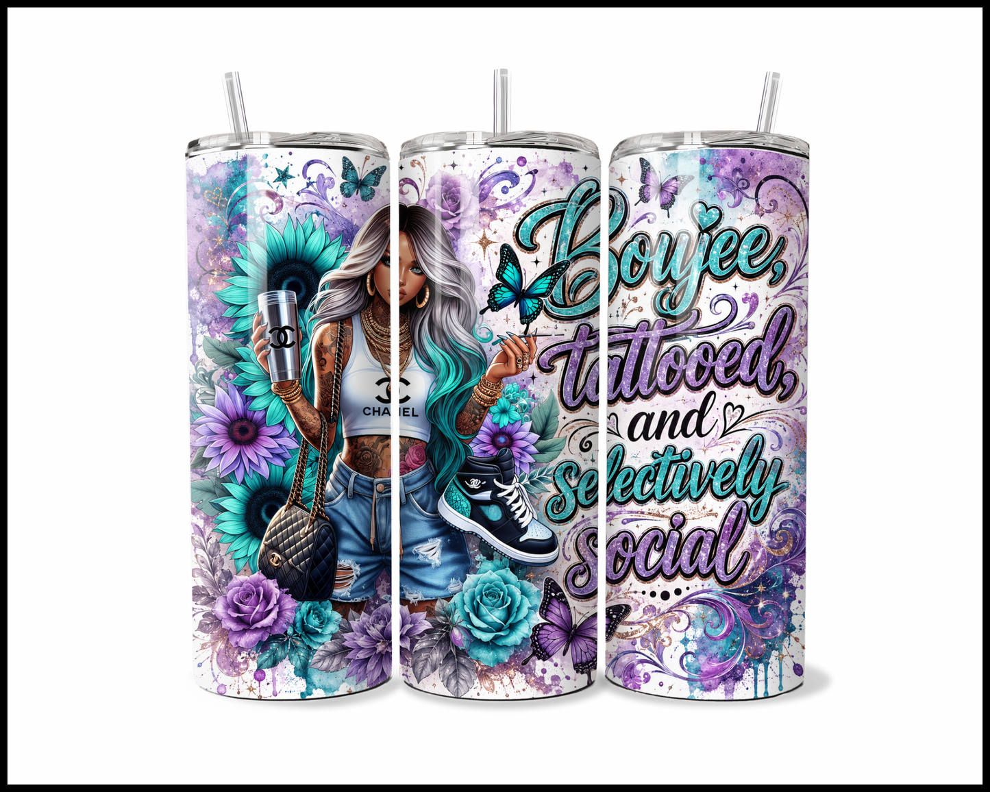 Boujee, Tattooed & Selectively Social  Stainless Steel Tumbler (5796)