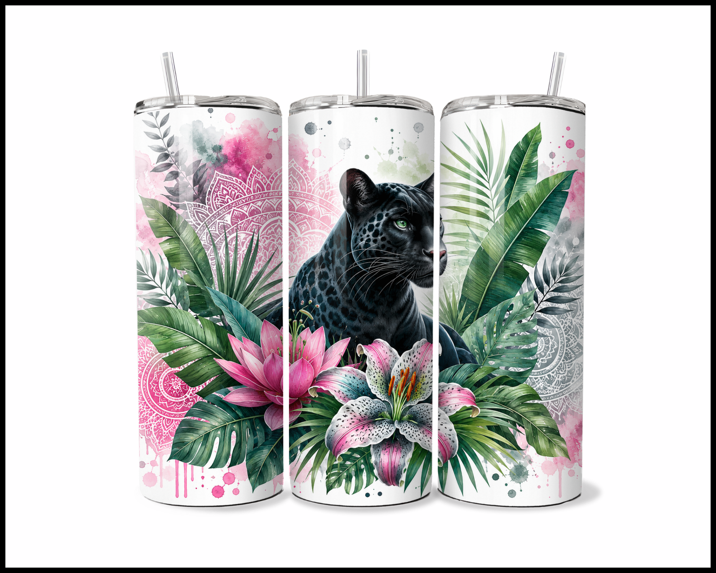 Botanical Bliss - Black Jaguar Stainless Steel Tumbler (5814)