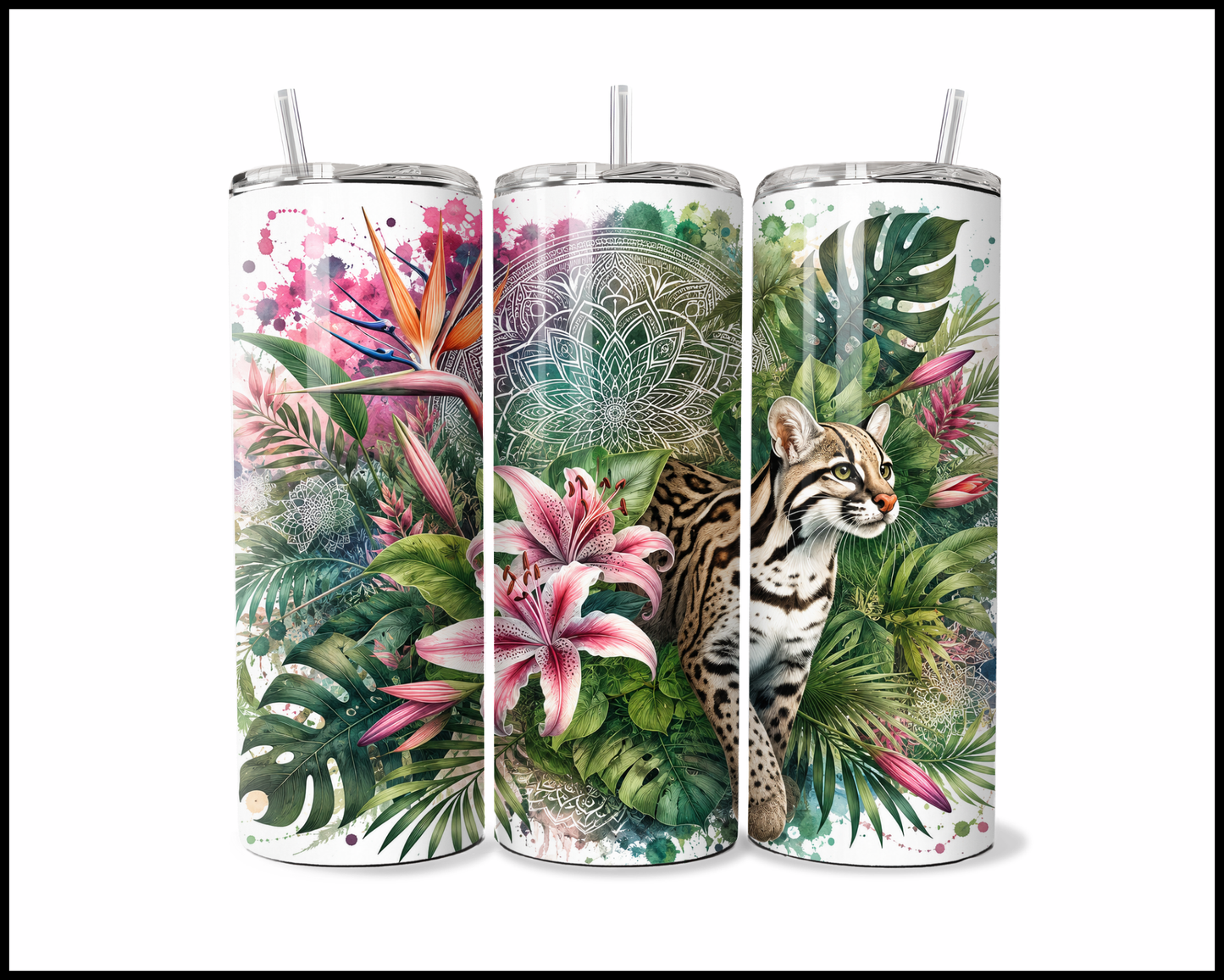 Botanical Bliss - Ocelot Stainless Steel Tumbler (5817)