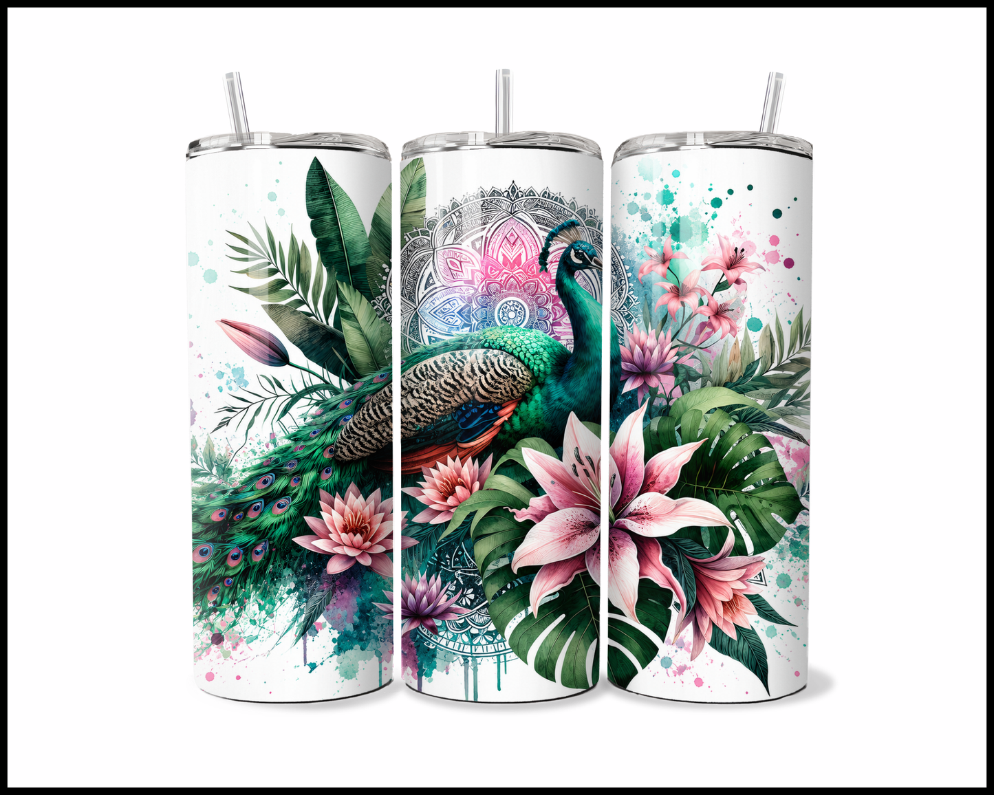 Botanical Bliss - Peacock Stainless Steel Tumbler (5822)