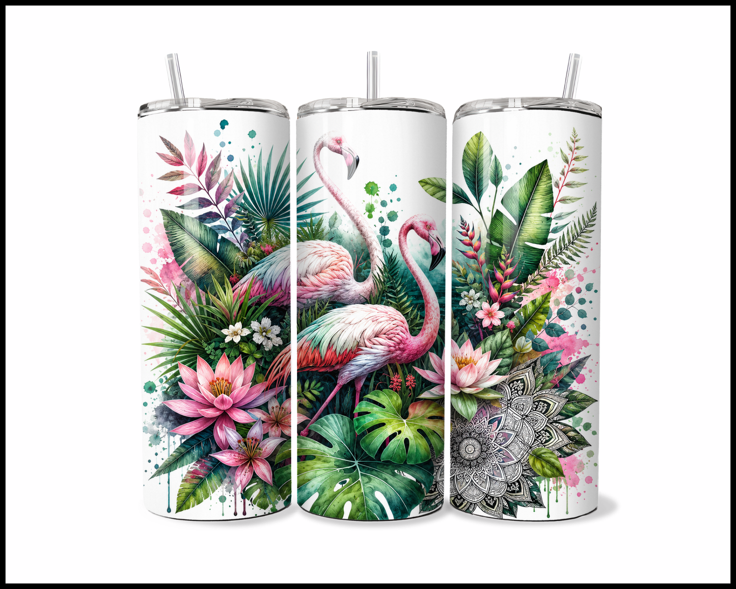 Botanical Bliss - Flamingos Stainless Steel Tumbler (5824)