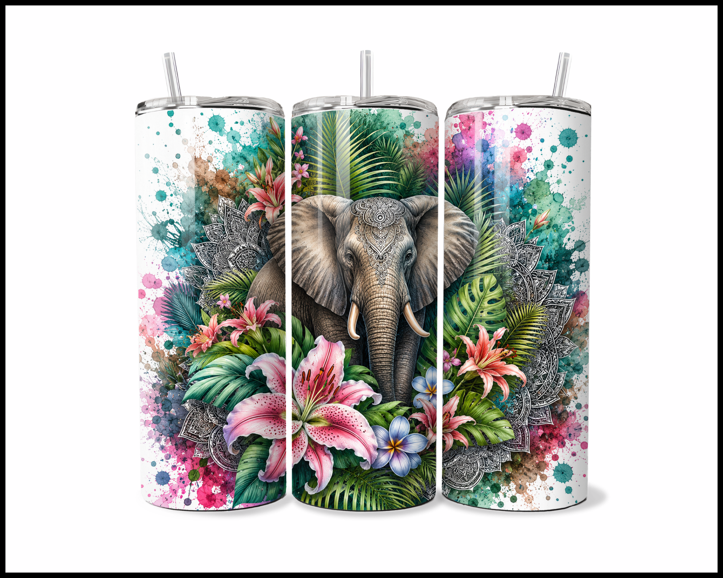 Botanical Bliss - Elephant Stainless Steel Tumbler (5829)