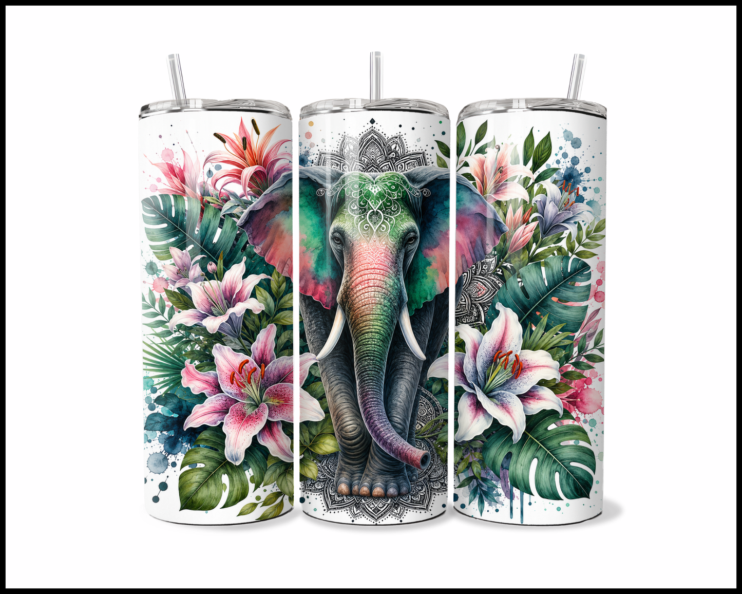 Botanical Bliss - Elephant Stainless Steel Tumbler (5831)